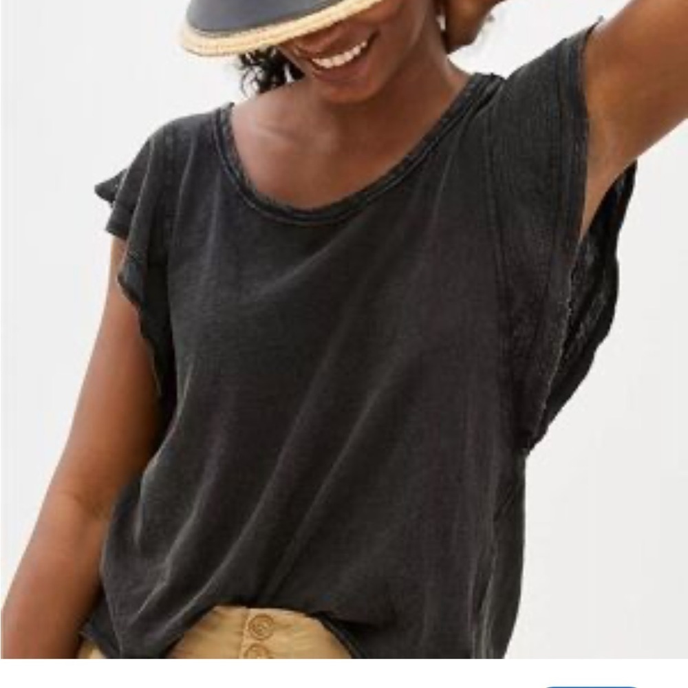 Anthropologie Eri + Ali Top Ruffle Acid Wash gray top XS